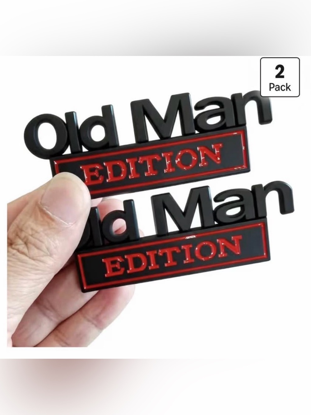 Old Man Edition 3D Car Emblem Badge Decal – 2 Pack Black & Red